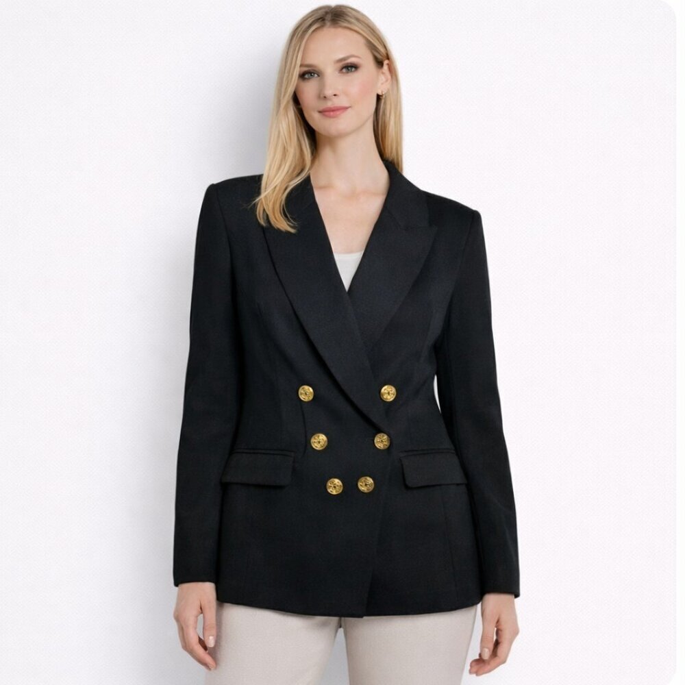 CAbi Navy Preppy Blazer Women’s Size 6 Yacht Club Nautical Gold Buttons